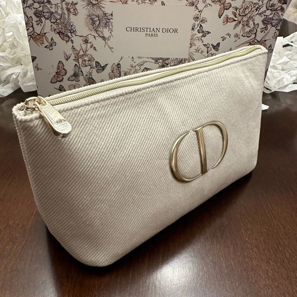 NWT Dior Large Cosmetics Pouch in Cream/Beige and Gold - Picture 5 of 6